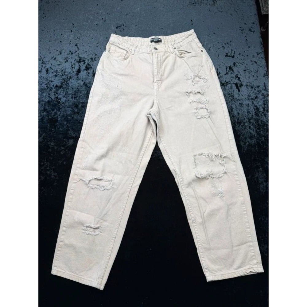 PrettyLittleThing Jeans Womens US 6P Ecru Distressed High Rise Straight Leg
